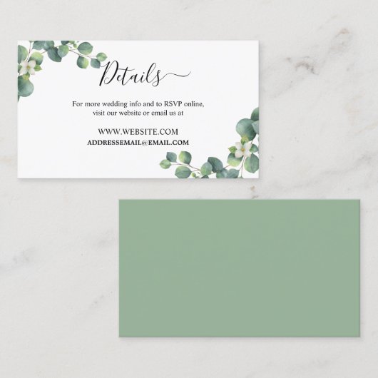 Emerald groen bruiloft website details Kaart Visitekaartje (Voorkant / Achterkant)