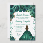 Emerald Groen Bruin Haar Prinses Sweet Sixteen Kaart (Voorkant)