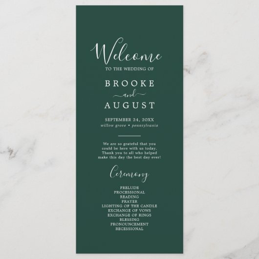 Emerald groen coördinaat bruiloft programma programmakaart (Voorkant)