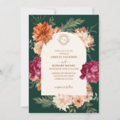 Emerald groen en bordeauxrode bloemen vallen bruil kaart (Voorkant)