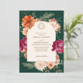 Emerald groen en bordeauxrode bloemen vallen bruil kaart (Staand voorkant)