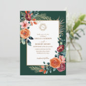 Emerald groen en bordeauxrode bloemen vallen bruil kaart (Staand voorkant)