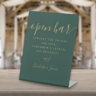 Emerald Groen En Goud Schrift Open Bar Reclamebord Met Voetstuk