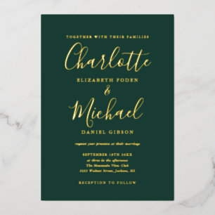 Emerald Groen En Goud Schrift Trouw Goud Folie Uitnodiging