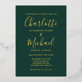 Emerald Groen En Goud Schrift Trouw Goud Folie Uitnodiging (Voorkant)