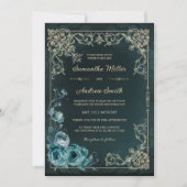 Emerald Groen en Gouden Bruiloft Kaart (Voorkant)