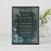 Emerald Groen en Gouden Bruiloft Kaart (Staand voorkant)
