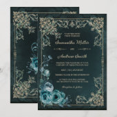 Emerald Groen en Gouden Bruiloft Kaart (Voorkant / Achterkant)