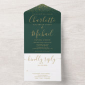 Emerald Groen En Gouden Glitter Script Bruiloft All In One Uitnodiging (Binnen)