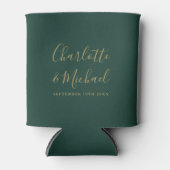 Emerald Groen En Gouden Script Bruiloft Blikjeskoeler (Voorkant)