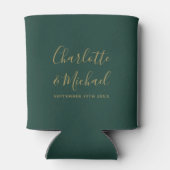 Emerald Groen En Gouden Script Bruiloft Blikjeskoeler (Achterkant)