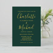 Emerald Groen En Gouden Script Trouw Goud Folie Uitnodiging (Staand Voorkant)