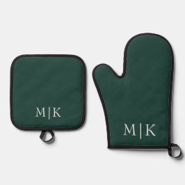 Emerald groen en wit | Modern monogram Ovenwant & Pannenlap Set