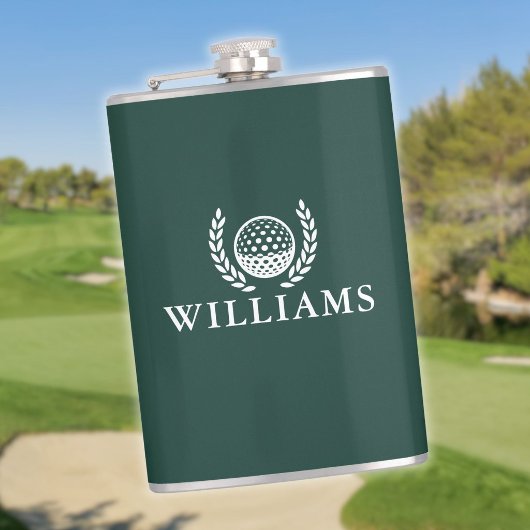 Emerald Groen Golfbal met Naam en Monogram Heupfles