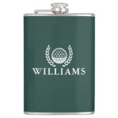 Emerald Groen Golfbal met Naam en Monogram Heupfles (Voorkant)
