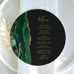 Emerald Groen Goud Donker Rond Bord Bruiloft Menu