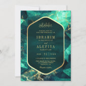 Emerald Groen Goud Edelsteen Moslim Bruiloft Kaart (Voorkant)