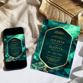 Emerald Groen Goud Edelsteen Moslim Bruiloft Kaart