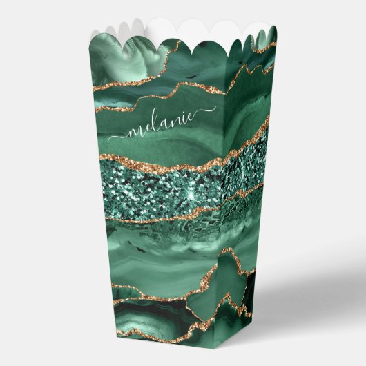 Emerald Groen Goud Glitter Custom Name Popcorn Box Bedankdoosjes (Voorkant)