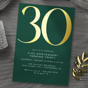 Emerald Groen & Goud Hedendaagse 30e Verjaardag Folie Uitnodiging