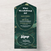 Emerald Groen Goud Hemelse Bruiloft All In One Uitnodiging (Binnen)