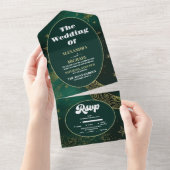 Emerald Groen Goud Hemelse Bruiloft All In One Uitnodiging (Afscheurbaar)