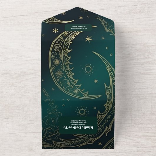 Emerald Groen Goud Hemelse Bruiloft All In One Uitnodiging (Buitenkant)