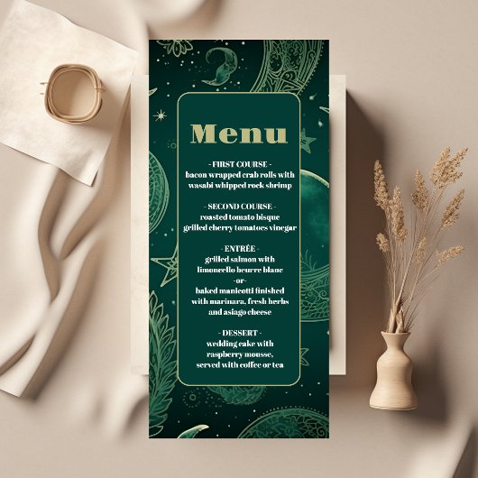 Emerald Groen Goud Hemelse Bruiloft Menu