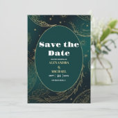 Emerald Groen Goud Hemelse Bruiloft Save The Date (Staand voorkant)