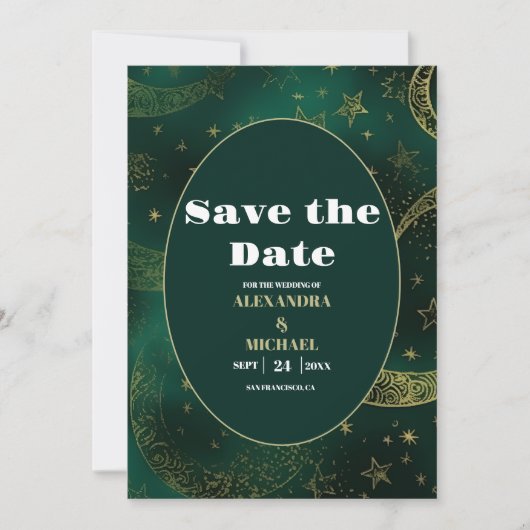 Emerald Groen Goud Hemelse Bruiloft Save The Date (Voorkant)