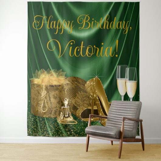 Emerald Groen Goud Hoge Hak Verjaardag Achtergrond Wandkleed (In situ)