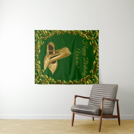 Emerald Groen Goud Hoge Hak Verjaardag M Achtergro Wandkleed (In Situ (horizontaal))