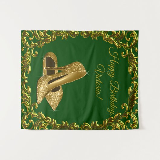 Emerald Groen Goud Hoge Hak Verjaardag M Achtergro Wandkleed (Voorkant (horizontaal))