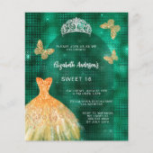 Emerald groen goud jurk tiara Sweet 16 uitnodiging (Voorkant)