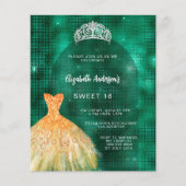 Emerald groen goud jurk tiara Sweet 16 uitnodiging (Voorkant)