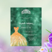 Emerald groen goud jurk tiara Sweet 16 uitnodiging