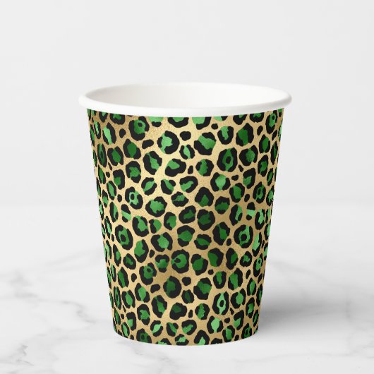 Emerald groen goud luipaard partij papieren bekers (Voorkant)