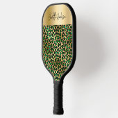 Emerald groen goud luipaard patroon naam script pickleball paddle (Links)