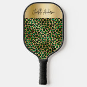 Emerald groen goud luipaard patroon naam script pickleball paddle (Achterkant)