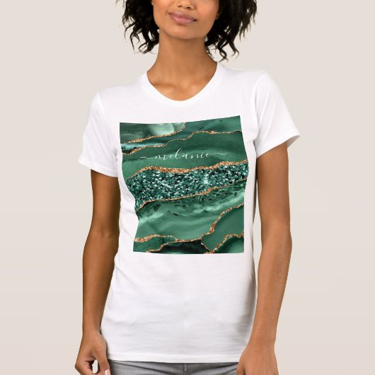 Emerald Groen Goud Marmer Custom Naam T-shirt (Voorkant)