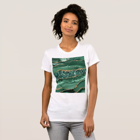 Emerald Groen Goud Marmer Custom Naam T-shirt (Voorkant volledig)