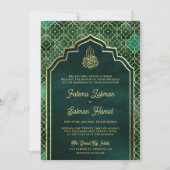 Emerald Groen Goud Marokkaanse Boog Moslim Bruilof Kaart (Voorkant)