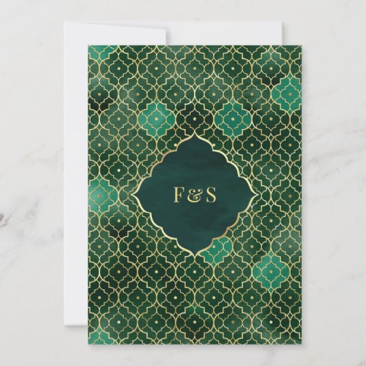 Emerald Groen Goud Marokkaanse Boog Moslim Bruilof Kaart (Achterkant)