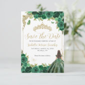 Emerald Groen Goud Prinses Quinceañera Verjaardag Save The Date (Staand voorkant)