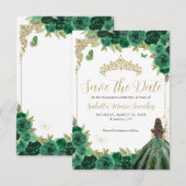 Emerald Groen Goud Prinses Quinceañera Verjaardag Save The Date (Voorkant / Achterkant)