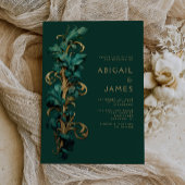 Emerald Groen Goud Rococo Foliage Bruiloft Kaart