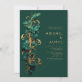 Emerald Groen Goud Rococo Foliage Bruiloft Kaart (Voorkant)