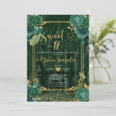 Emerald Groen & Goud Sweet 16 Meisje Verjaardag Kaart (Staand voorkant)