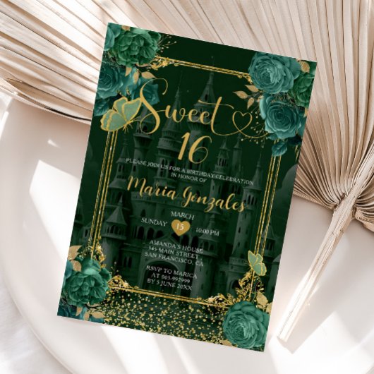 Emerald Groen & Goud Sweet 16 Meisje Verjaardag Kaart