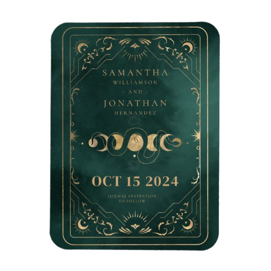 Emerald Groen Goud Tarot Celestial Save the Date Magneet (Verticaal)
